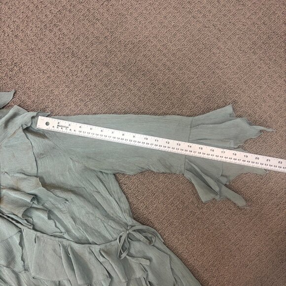 Vintage Jaipar Shirt Large Green V Neck 3/4 Sleeves Sheer Handkerchief Blouse - Picture 5 of 12